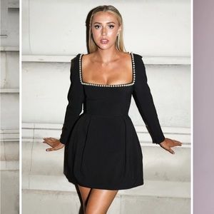 Elegant Black Mini Dress with Pearl Trim